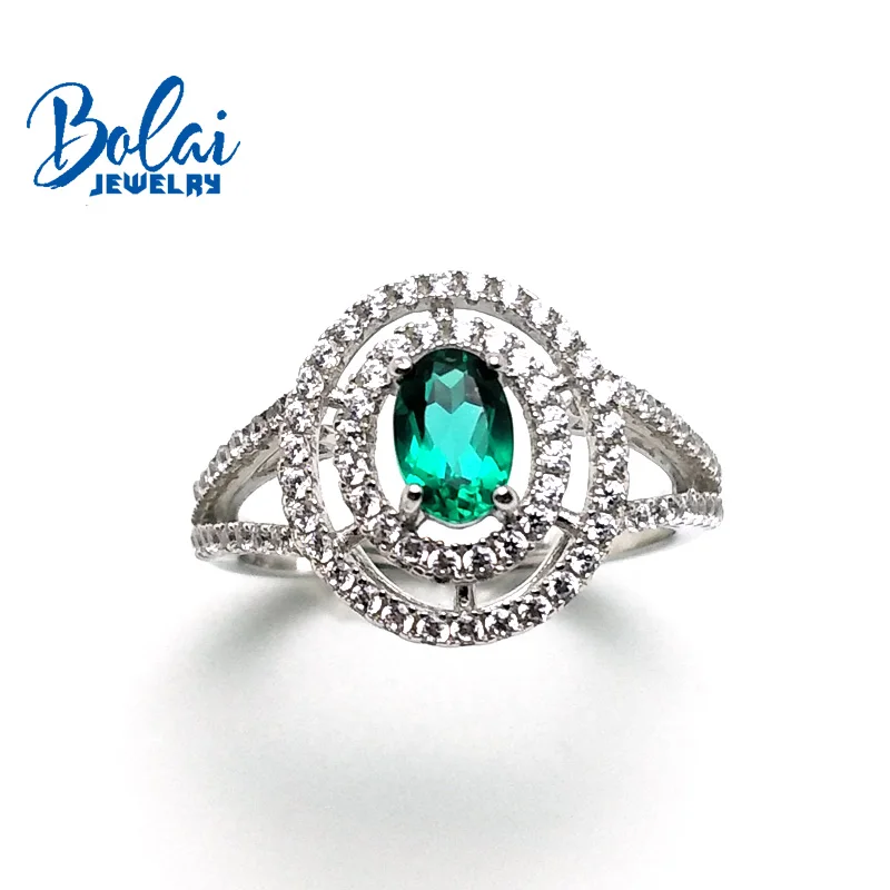 Bolai, элегантные нано изумрудные ювелирные наборы из настоящего серебра 925 пробы, подвесные кольца, висячие серьги, зеленый драгоценный камень, женский подарок