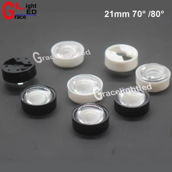 

50pcs LED lens for 1W 3W LED light diameter 21mm 70 / 80degree convex optical led lens Reflector Collimator White / black Holder