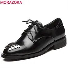 MORAZORA/ г. новое поступление из лакированной кожи оксфорды женская обувь с круглым носком на шнуровке Весна удобная летняя обувь без каблука женская обувь