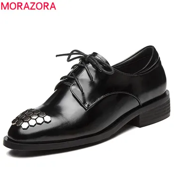 

MORAZORA 2020 new arrival patent leather oxfords shoes woman round toe lace up spring summer shoes comfortable flat shoes woman