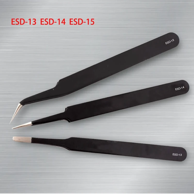 Hoomall 6pcs ESD Anti-Static Stainless Steel Tweezers Set Maintenance Repair Tool Kit Anti Static Model Making Hand Tool Set