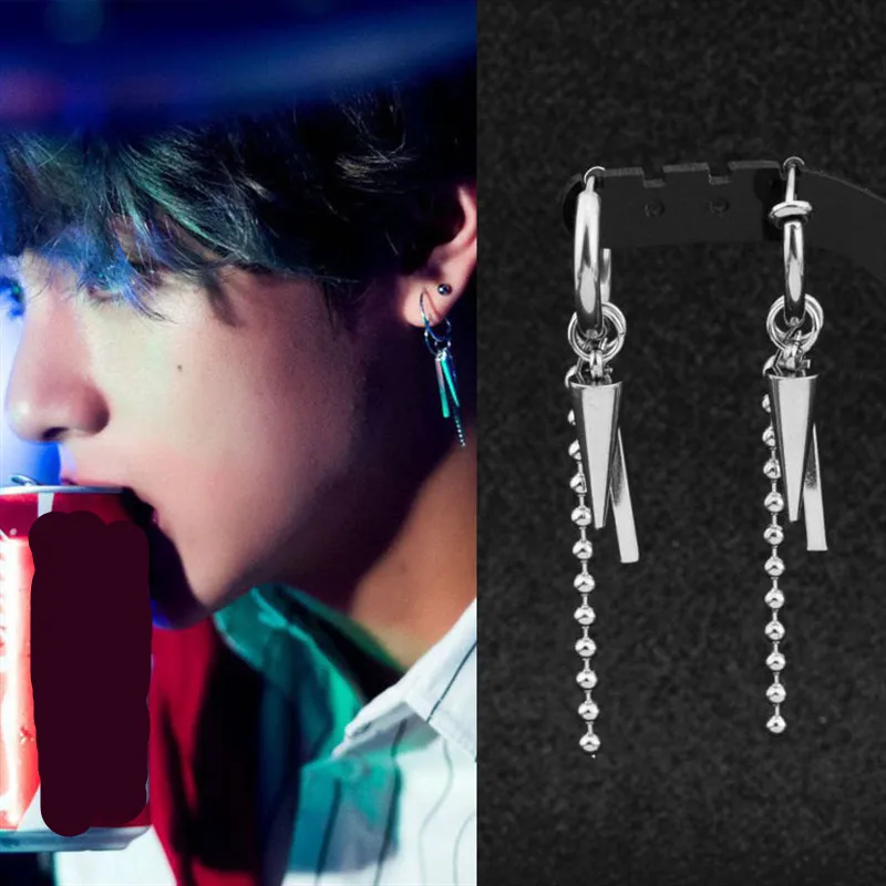 Корейская звезда поп серьги в форме ДНК Длинные мужские Bangtan Boys V со стразами с