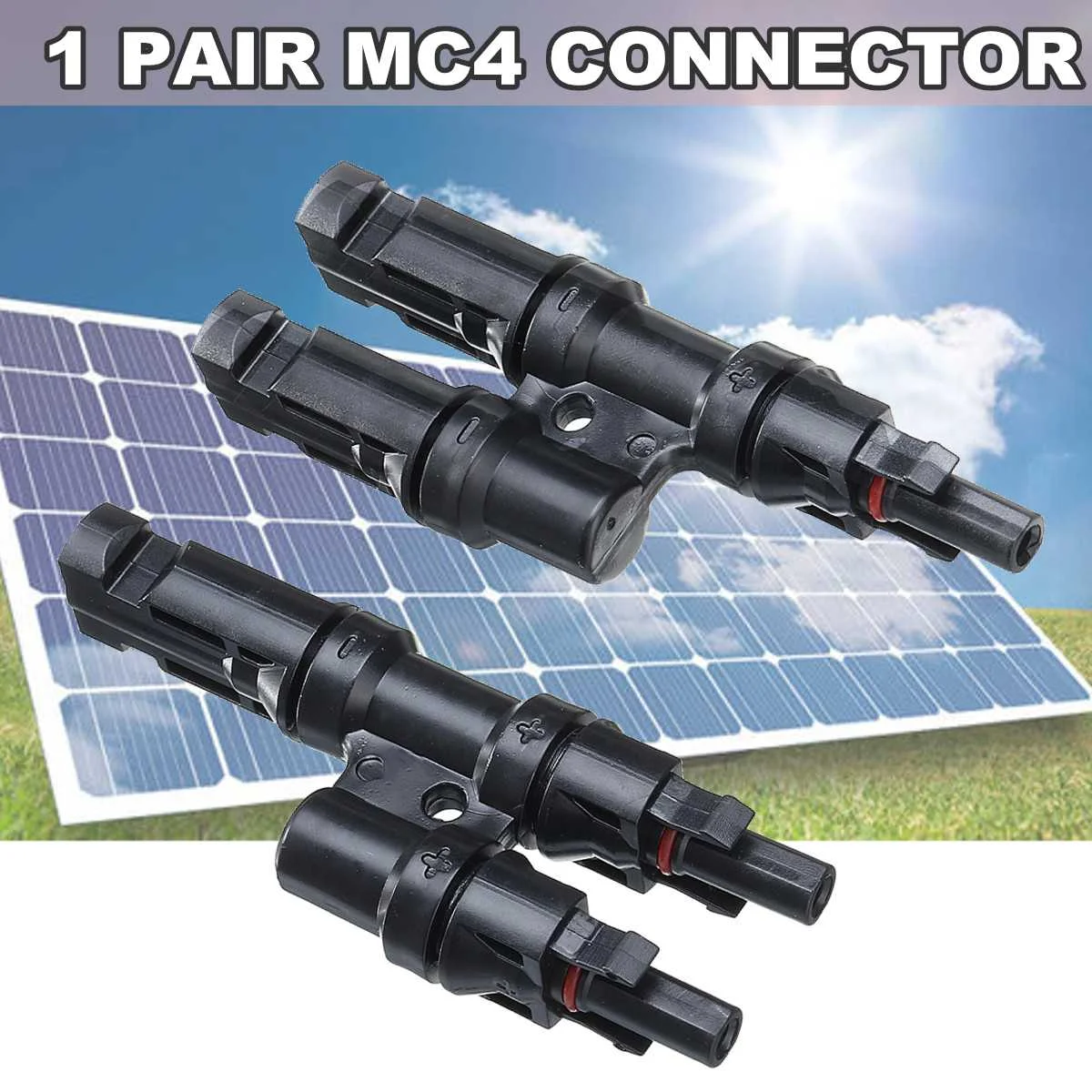 

1 Pair MC4 Male/Female Solar Panel Cable Photovoltaic Parallel Connector T Type 2 Branch Module Panel Solar System Black