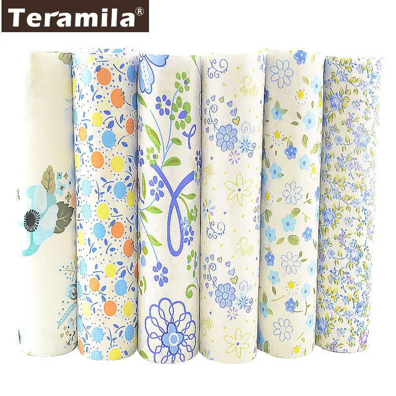 

TERAMILA New Telas Cotton Quilting Twill Blue Floral Fabric Sewing Material DIY Tissu Coton 6 PCS/40cmx50cm Patchwork Textile