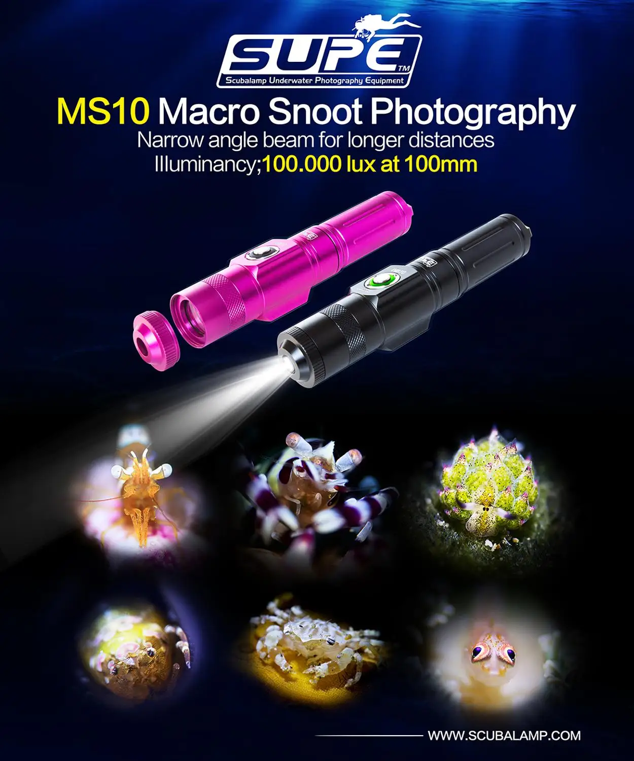 SUPE Scubalamp MS10 1200 люмен подводный Макросъемка свет фотография Snoot шаг затемнения