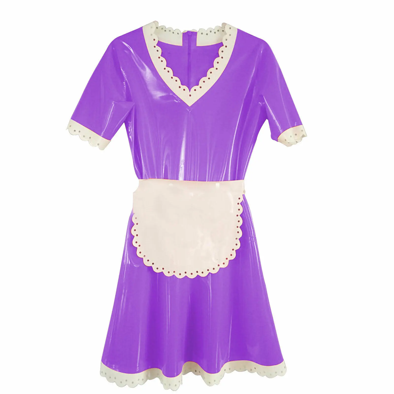 

Latex Dress 100% Rubber Purple with White Elegant Female Skirts Gummi Size S-XXL