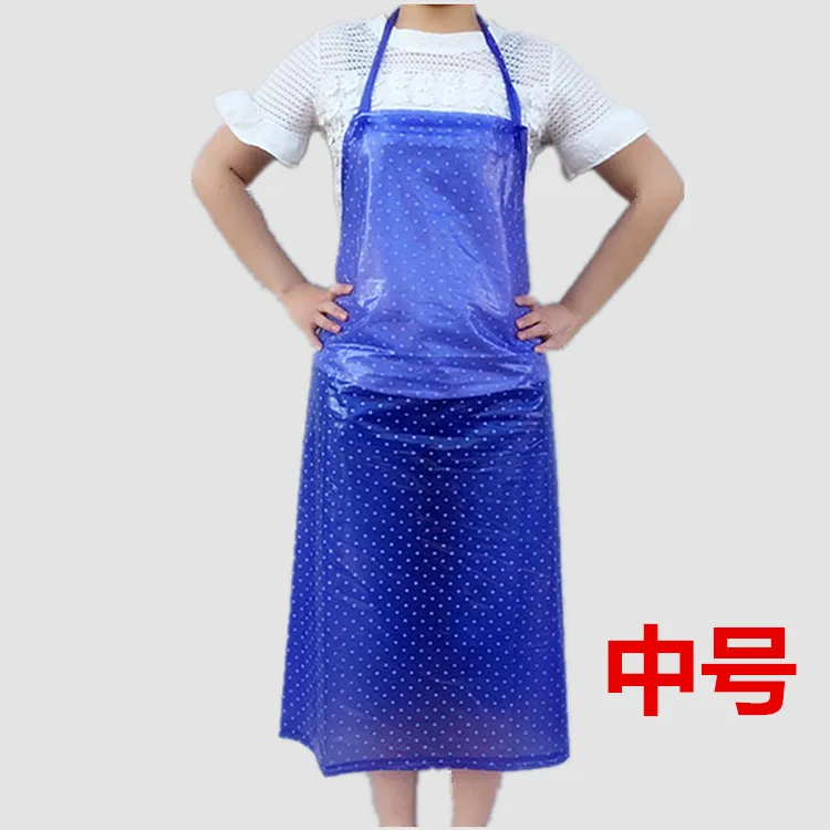 Waterproof transparent apron thickening kitchen canteen aquatic factory female simple long and durable pvc aprons - Цвет: blue-m