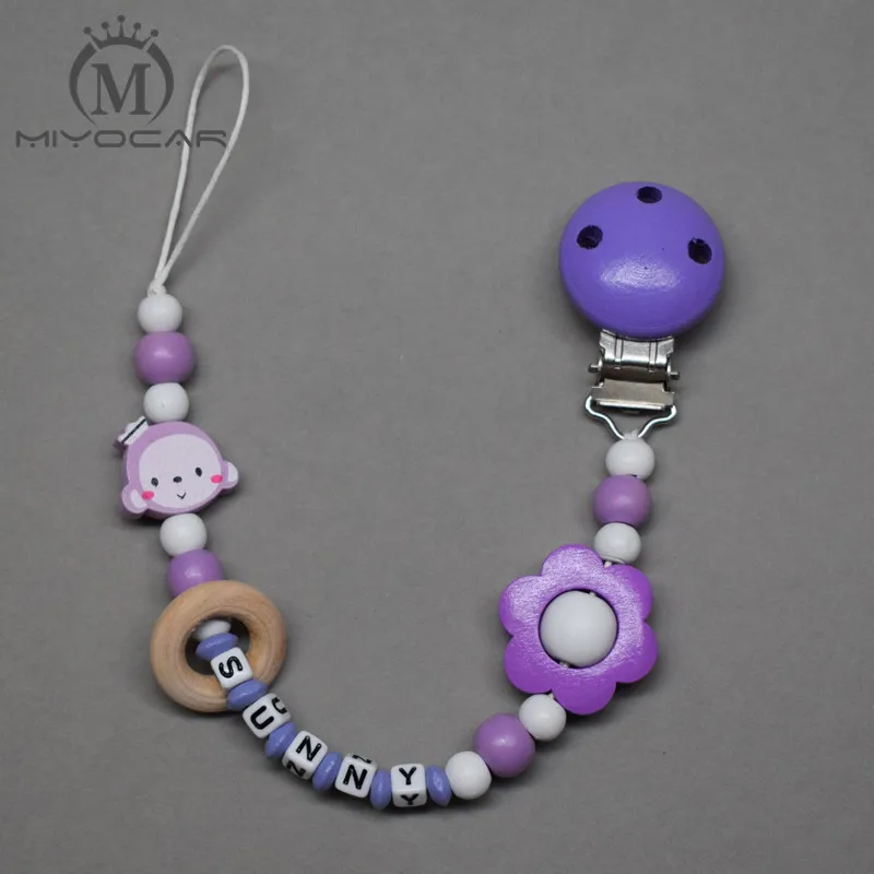 MIYOCAR personalized any name purple flower wooden beads dummy clip