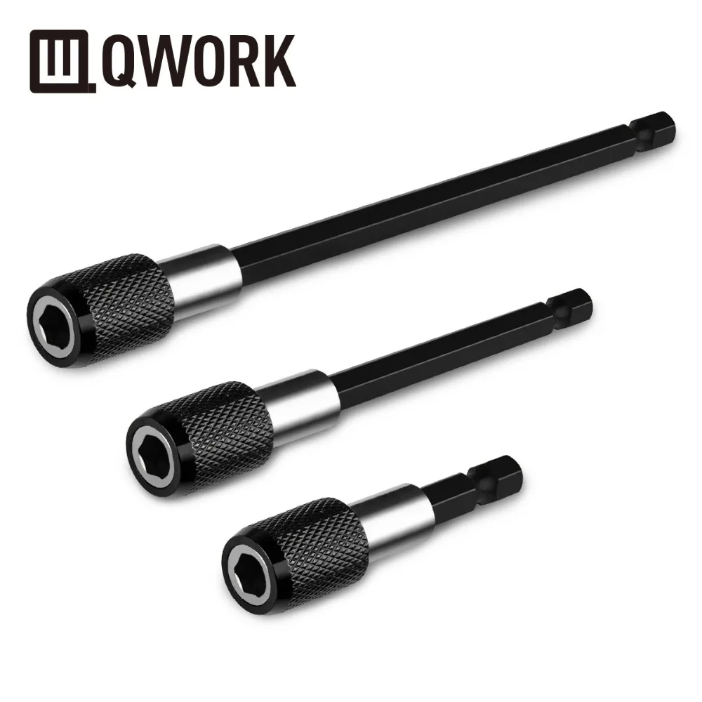 

QWORK 3 Pcs 1/4 Inch Hex Shank Quick Release Bar Socket Screwdriver Bit Holder, Magnetic Extension Chuck Adapter set for Screws