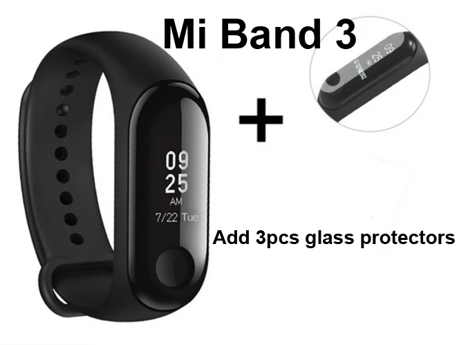 Xiaomi mi Band 2 mi Band 3 умный Браслет mi Band 3 большой сенсорный экран OLED сообщение фитнес частота сердечных сокращений смарт-браслет - Цвет: Mi band3 A Protector