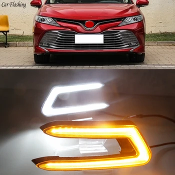 

Car flashing 2pcs LED Daytime Running Light Daylight Flowing Turn Yellow Signal ABS 12V Car LED DRL For Toyota Camry 2018 2019