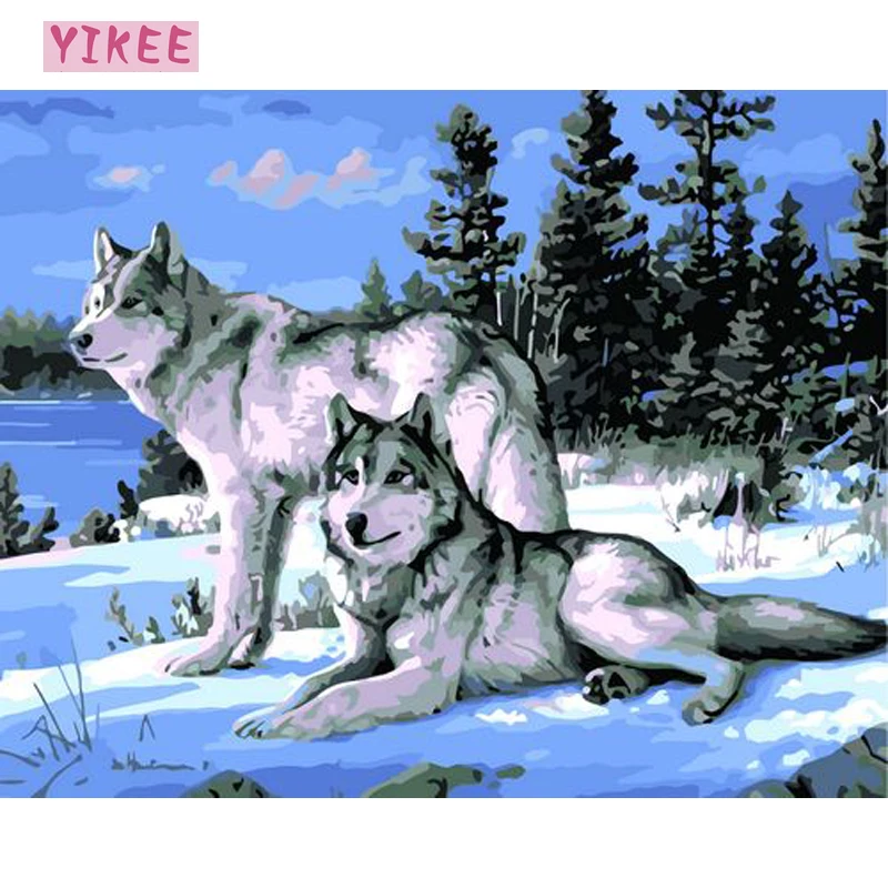 

animals paint by numbers diy, canvas wall art,painting by numbers wolves