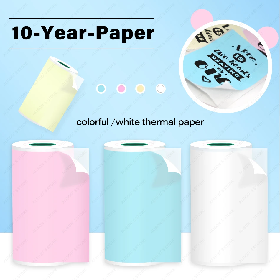 

Can Keep 10 Years Sticker Label Receipt Thermal Paper White or Colorful for GZM5804 Peripage Mini Pocket Photo Notes Printer