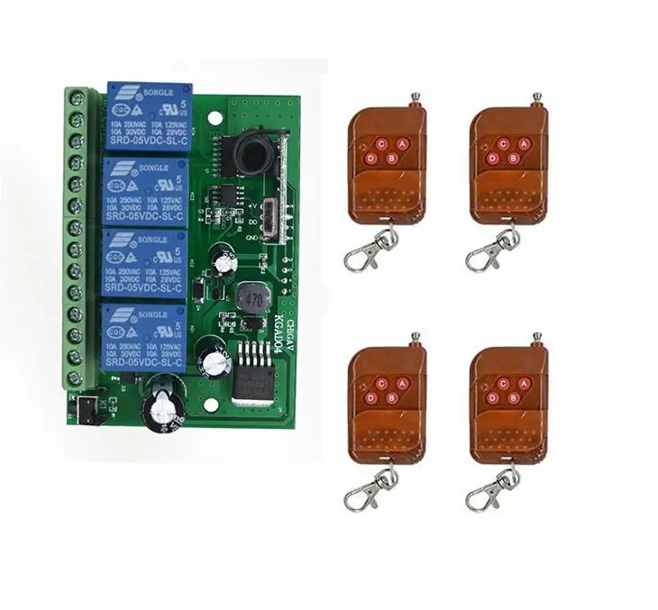 433 мГц беспроводной AC DC12V 24 В в В 36 4CH м 200 м дистанционное управление реле трансивер приемник для двери светодио дный гаража свет прибор - Цвет: 1 switch 4 remote