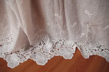 

cotton lace fabric with retro embroidered flowers, hollowed out floral lace