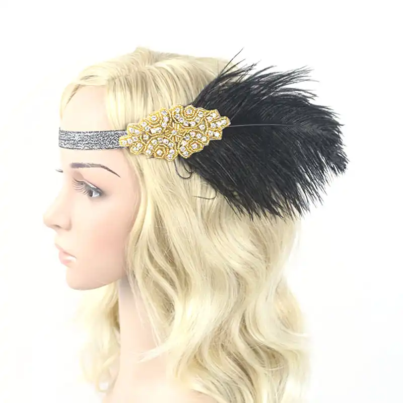 女性の黒い羽ヘッドバンドヘッドピースヴィンテージヘアバンド髪型