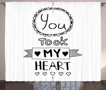 

Quote Kitchen Curtains Typographic Style Lettering You Took My Heart with Hand Drawn Ornamental Figures Window Decor Panel