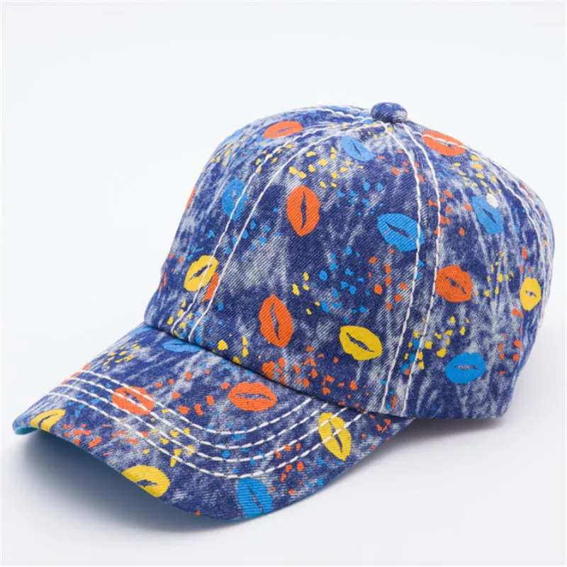 Popular Denim Lips Print Women's Baseball Caps Snapback Hats Hiphop Cap