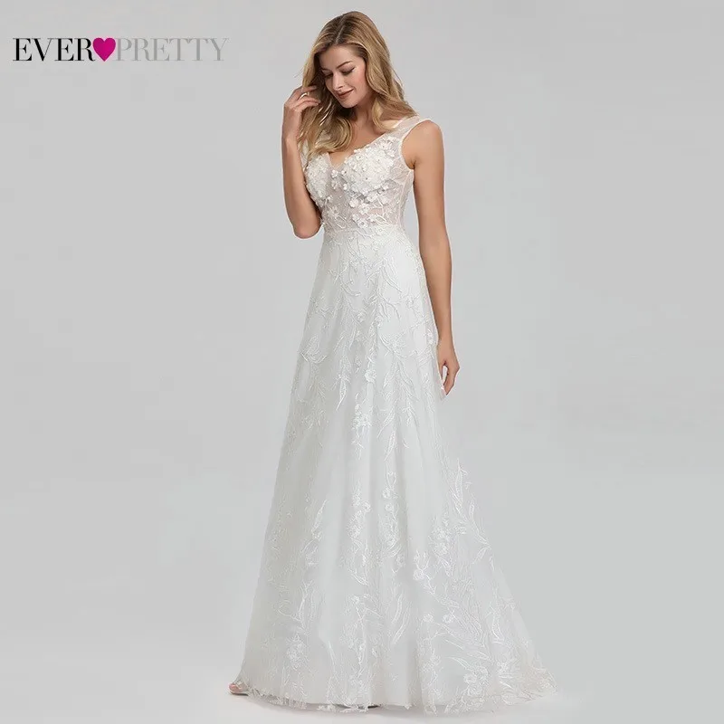 

Ever Pretty Boho Wedding Dresses Embroidery A-Line V-Neck Sleeveless Zipper Elegant Formal Bride Dresses Vestidos De Novia 2019