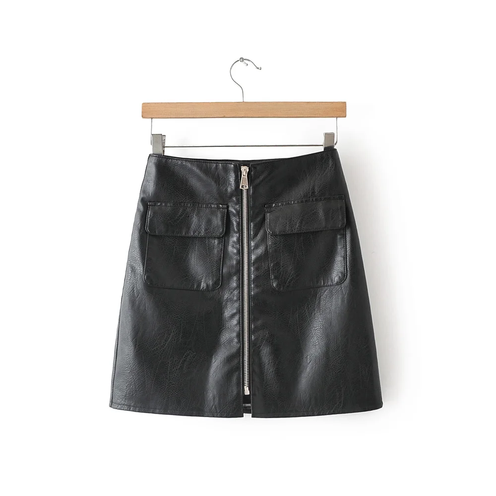 

2019 Women Fashion A-Line Faux Leather PU Mini Skirts Office Lady High Waist Zip Black Pocket Bodycon Vogue Steampunk Slim Skirt