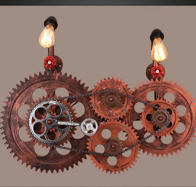 Loft Style Industrial Gear Vintage Wall Light For Home Antique Water Pipe Lamp Bedside Edison Wall Sconce Lampara Pared