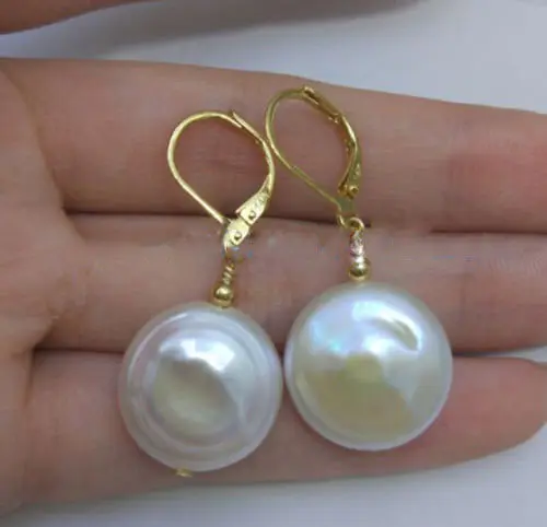 

free shipiing Huge 17-18mm White Baroque South Sea Pearl Earrings YELLOW 925silver