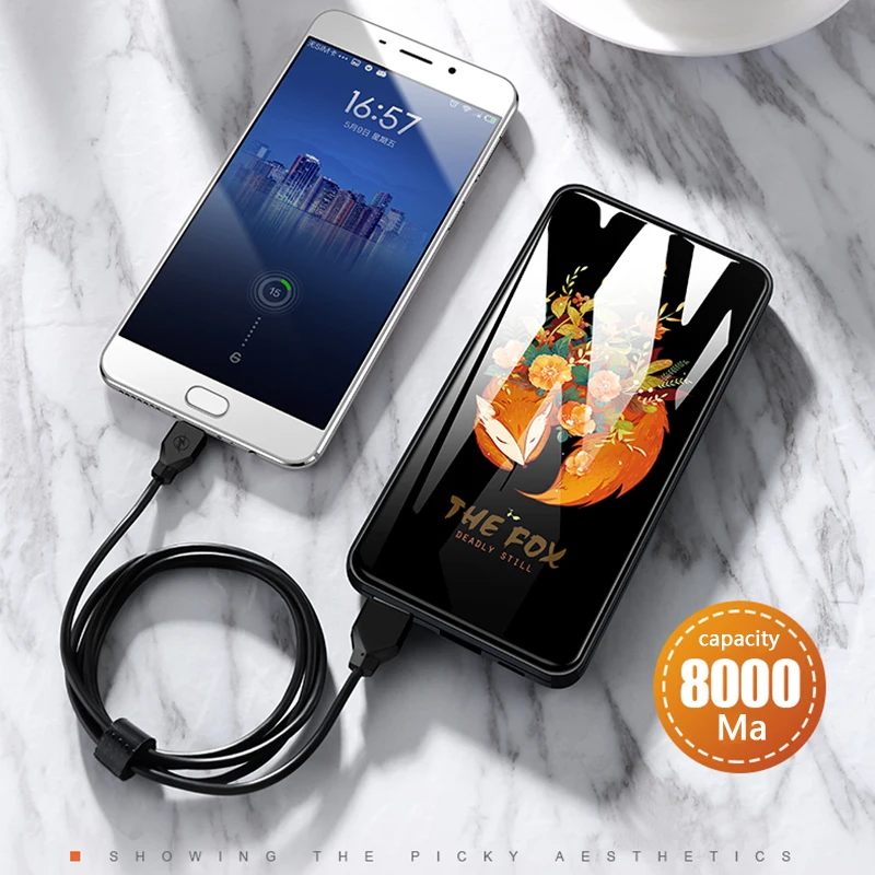 

Mirror Pattern Power bank 8000mAh Portable Dual USB External Battery Pack Fast Charger Powerbank For Xiaomi Huawei Mobile Phone