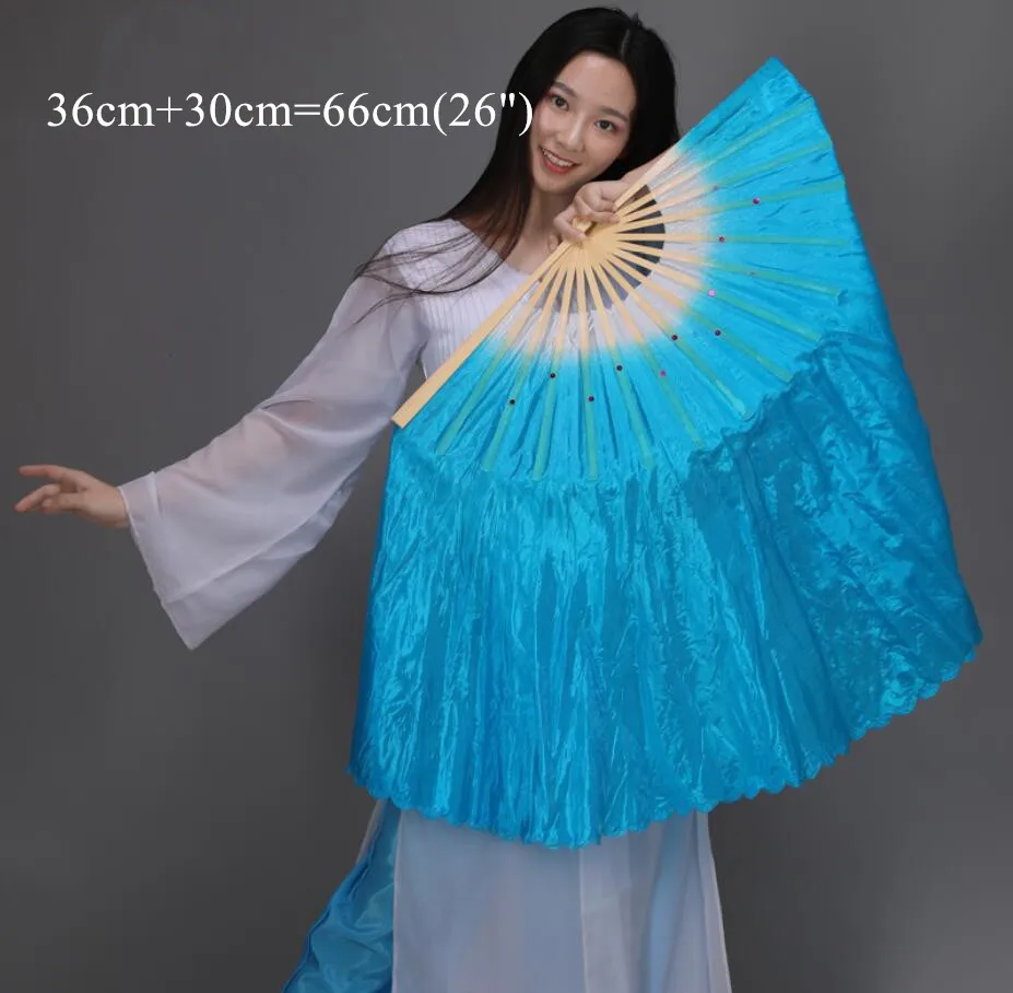 66cm(36cm 30cm veil) Экстра длинный двухслойный женский танцевальный веер Yangko вуаль Китайский традиционный народный танцевальный веер s 1 пара(1л+ 1р - Цвет: 66cm(36cm 30cm veil)