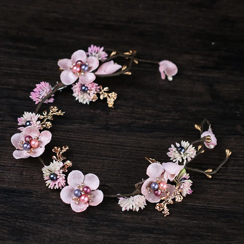 Жемчужные цветы повязка на голову розовый свадебный головной убор Свадебные Аксессуары Новое поступление цепочка для волос SQ231