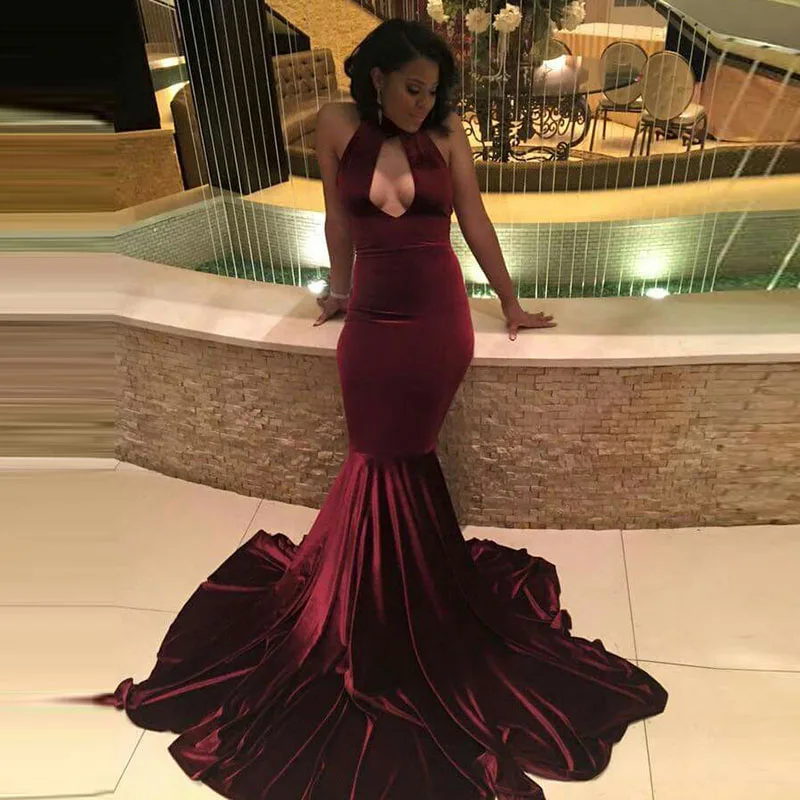 African burgundy Velvet Black Girl Wine Red Prom dress