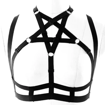 

Pentagram Top Cage Harness Bra Women Strappy Top Sexy Lingerie Elastic Garter Belt Punk Goth Adjust Plus Size Festival Rave