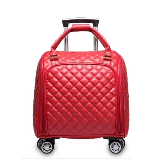CALUDAN PU 1" дюймовый Спиннер плед кожа носить на Путешествия Тележка Кабина ручной Багаж для женщин - Цвет: Красный