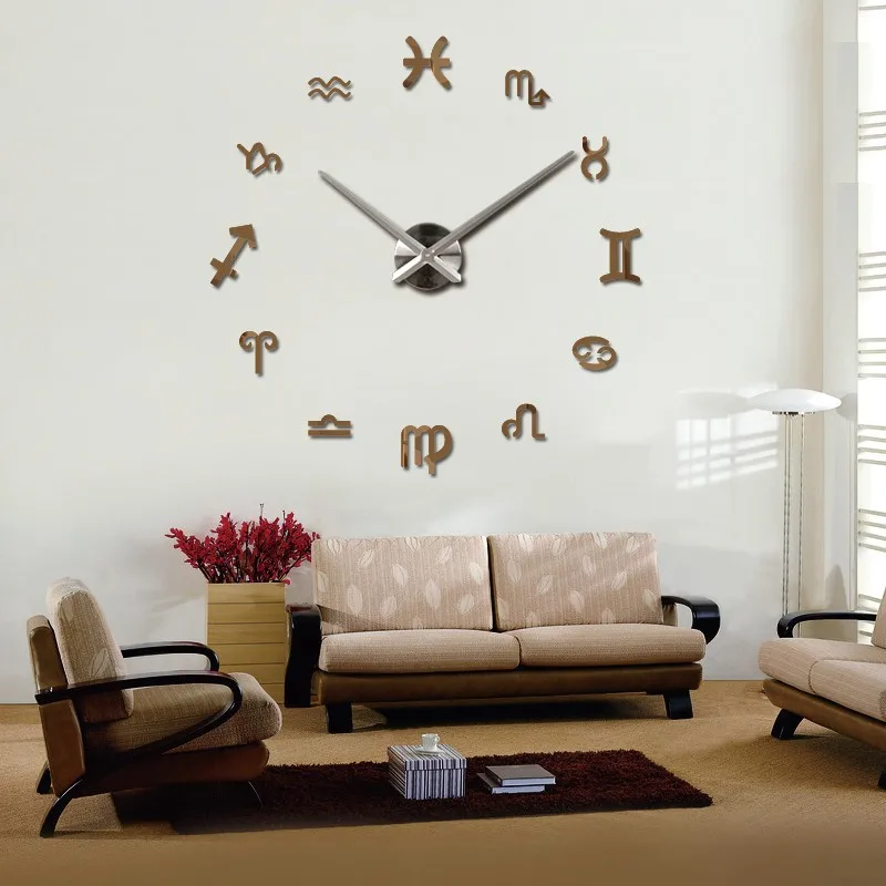 Relógio de parede decorativo diy, relógio grande de quartzo com adesivo