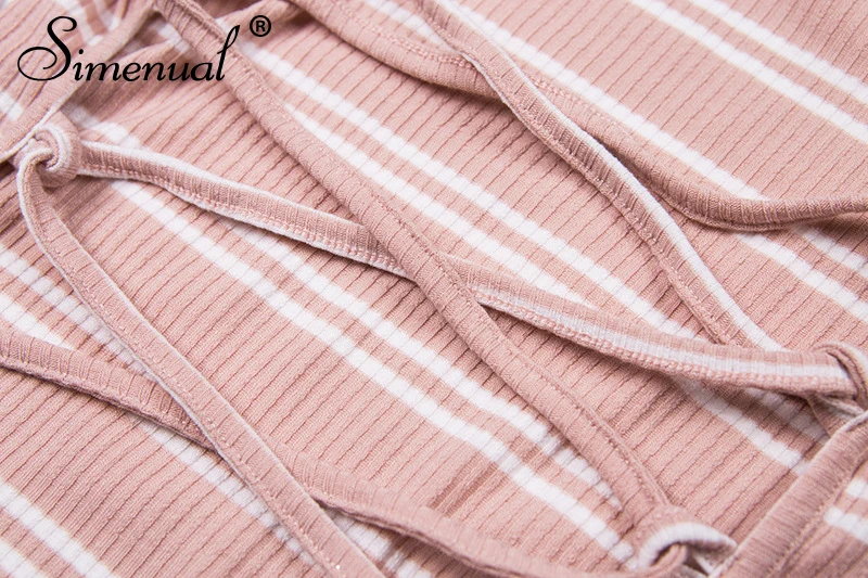 Simenual Backless lace up bodysuit women striped off shoulder bodysuits slim sexy hot long sleeve pink jumpsuits autumn rompers Simenual Backless lace up bodysuit women striped off shoulder bodysuits slim sexy hot long sleeve pink jumpsuits autumn rompers