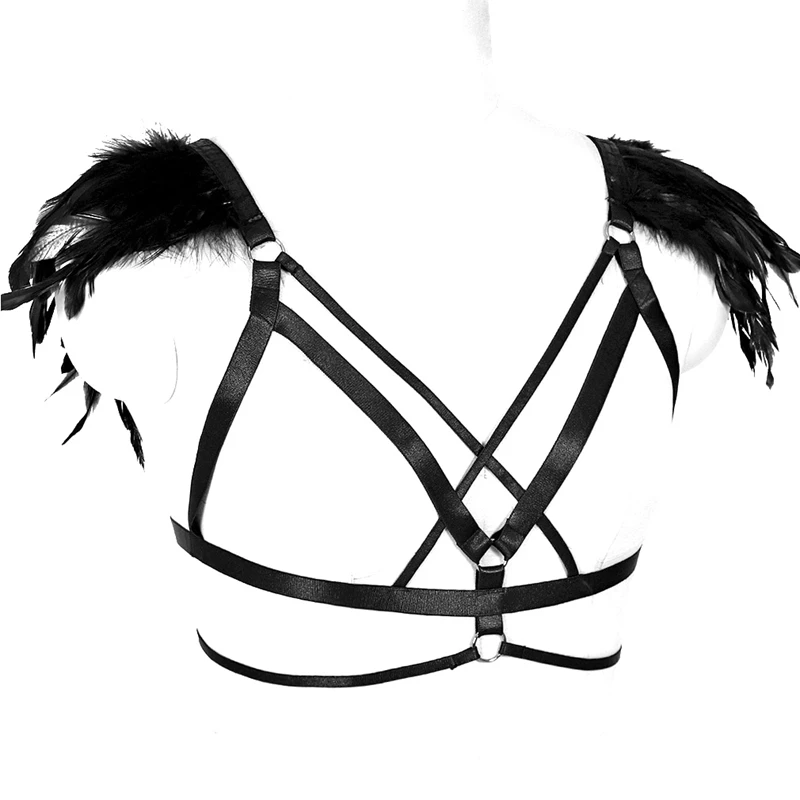 Перо плечо эполеты тело бюстгальтер с ремешками клетка крылья Burningman фестивальный рейв Bralette сексуальное Пастельное белье в стиле стимпанк