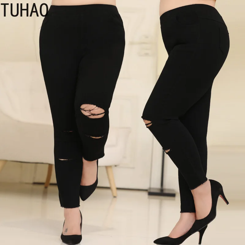 8xl 2019 Tamaño Cintura Pantalones Plus Elástico Agujero Verano 10xl Negro Tuhao Ms49 Mujeres Primavera 6xl Lápiz q8q1C