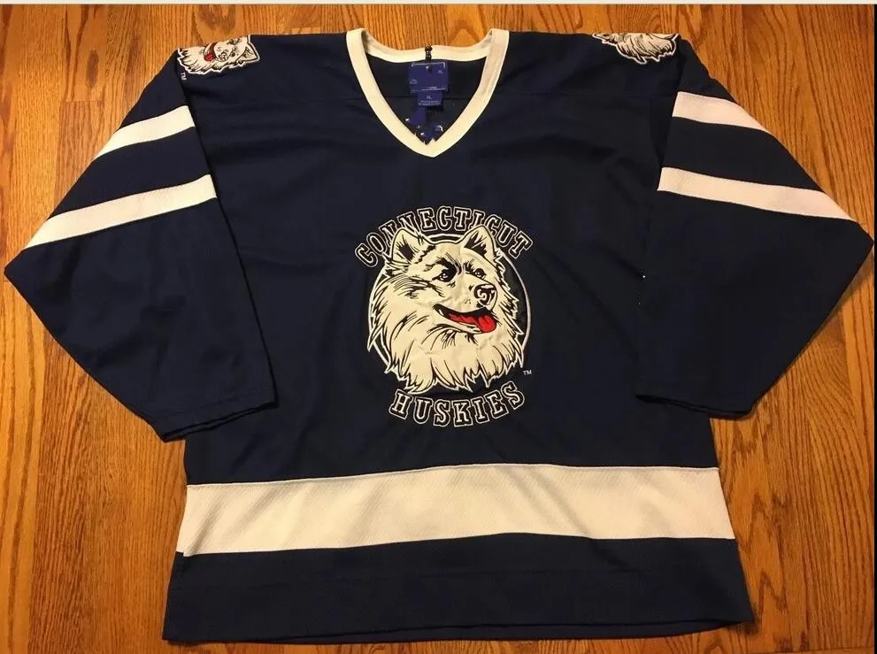 Vintage UCONN Connecticut Huskies Hockey Jersey Embroidery Stitched