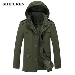 Shifuren зима теплая куртка Для мужчин парка с капюшоном хлопковая верхняя одежда плюс Размеры M-6XL плотным ворсом бархат linned Для мужчин
