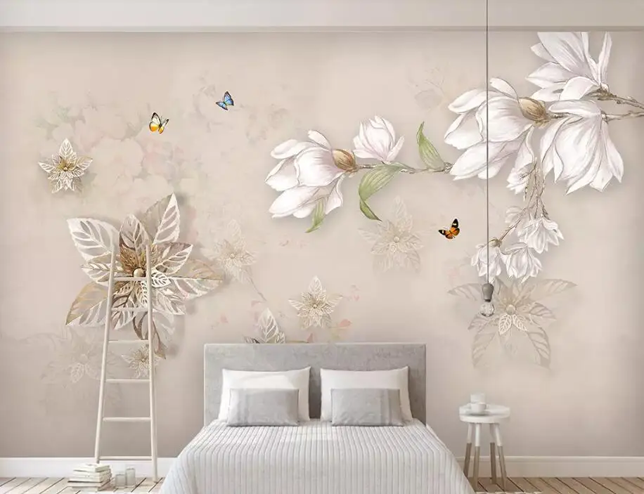 Beibehang пользовательские обои Современные ручная роспись Картина маслом цветы бабочки европейском стиле настенные декоративная роспись