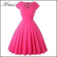 MISSJOY-Big-Size-5XL-Clothing-Women-Summer-Cap-Sleeve-V-Neck-Front-Ruched-A-Line-Solid