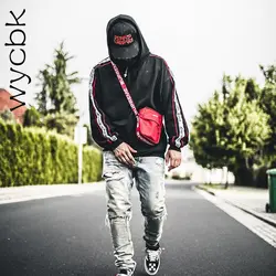 Wycbk 2018 Новый дизайн черный и белый красный с в полоску однотонные хлопковые пуловеры зимние свободные хип-хоп Для мужчин толстовки
