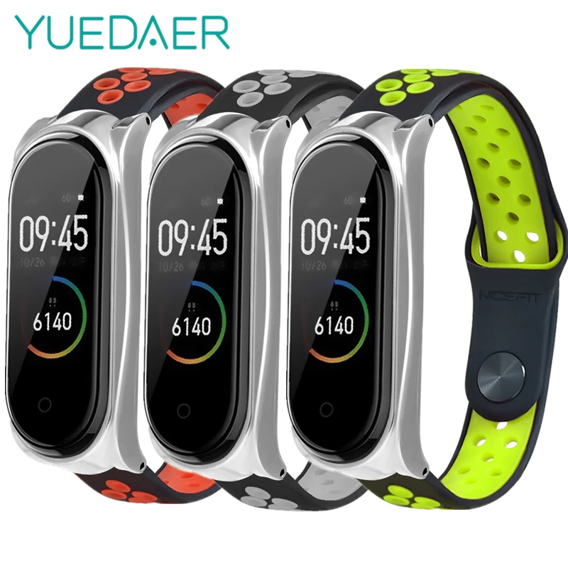 

YUEDAER Double Color Silicon Wrist Strap For Xiaomi Mi Band 4 Wristband Accessories TPU Wacthband For Mi Band 4 Metal Frame Case