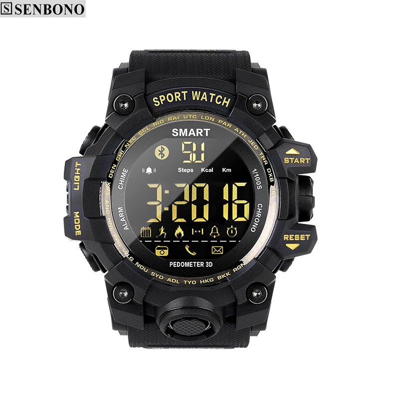 

SENBONO Bluetooth clock EX16S 5ATM Waterproof Remote Control Fitness Activity Tracker Notification Sport Men's Smartwatch
