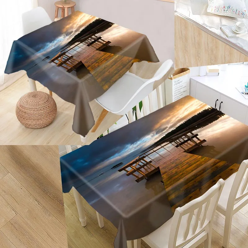 

New Arrival Custom Sea and bridge Table Cloth Waterproof Oxford Fabric Rectangular Tablecloth Home Party Tablecloth