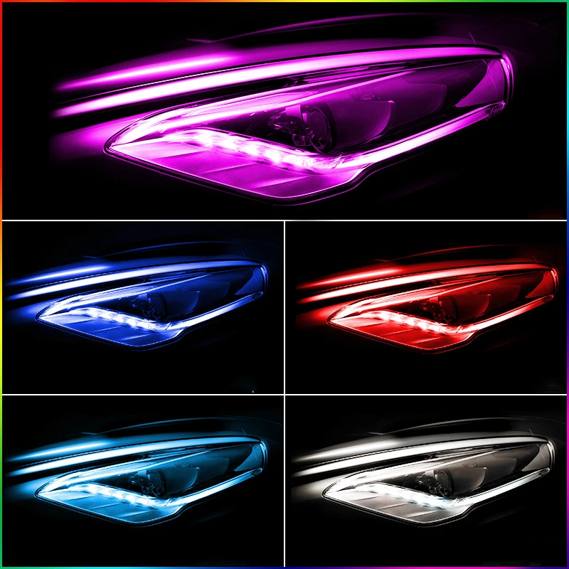 

2x Ultrafine LED DRL 30 45 60cm Daytime Running Light Flexible Soft Tube Guide Car LED Strip White Turn Signal Yellow Waterproof