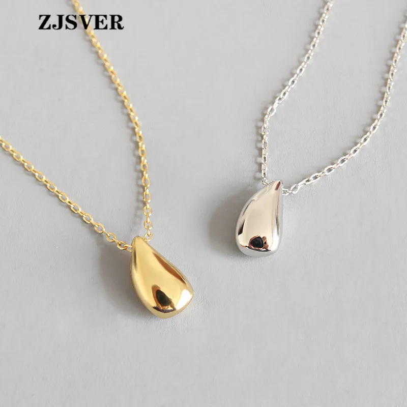 

ZJSVER Fine Jewelry 925 Sterling Silver Necklace Water Drop Pendant Fashion Golden/Silver Lovers Chain Necklace For Present