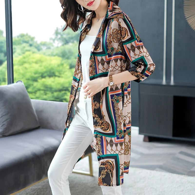 Brand Long Cardigan 2019 Spring Summer Women New Casual Fashion Print Lapel European Style Female |