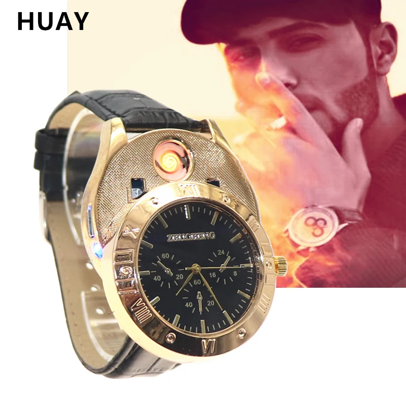 

Watch Men Cigarette Lighter Watches quartz Military USB Charging Hot sports Casual Wristwatches Windproof Lighter clock JH311