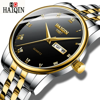 

HAIQIN Mens Watches Top Brand Luxury Stailess Steel Quartz Watch Men Casual Business Watch Waterproof Wristwatch men Relogio
