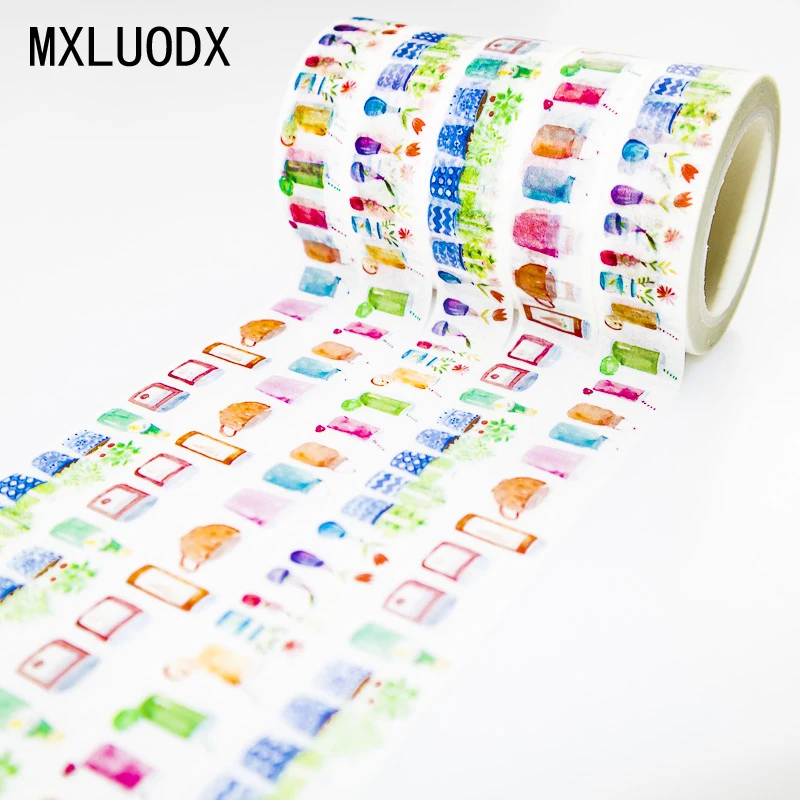 Цветные Washi клейкая лента набор японский Декор Декоративные клей маскирования клейкие ленты DIY канцелярские Sticky записки 1 шт./лот